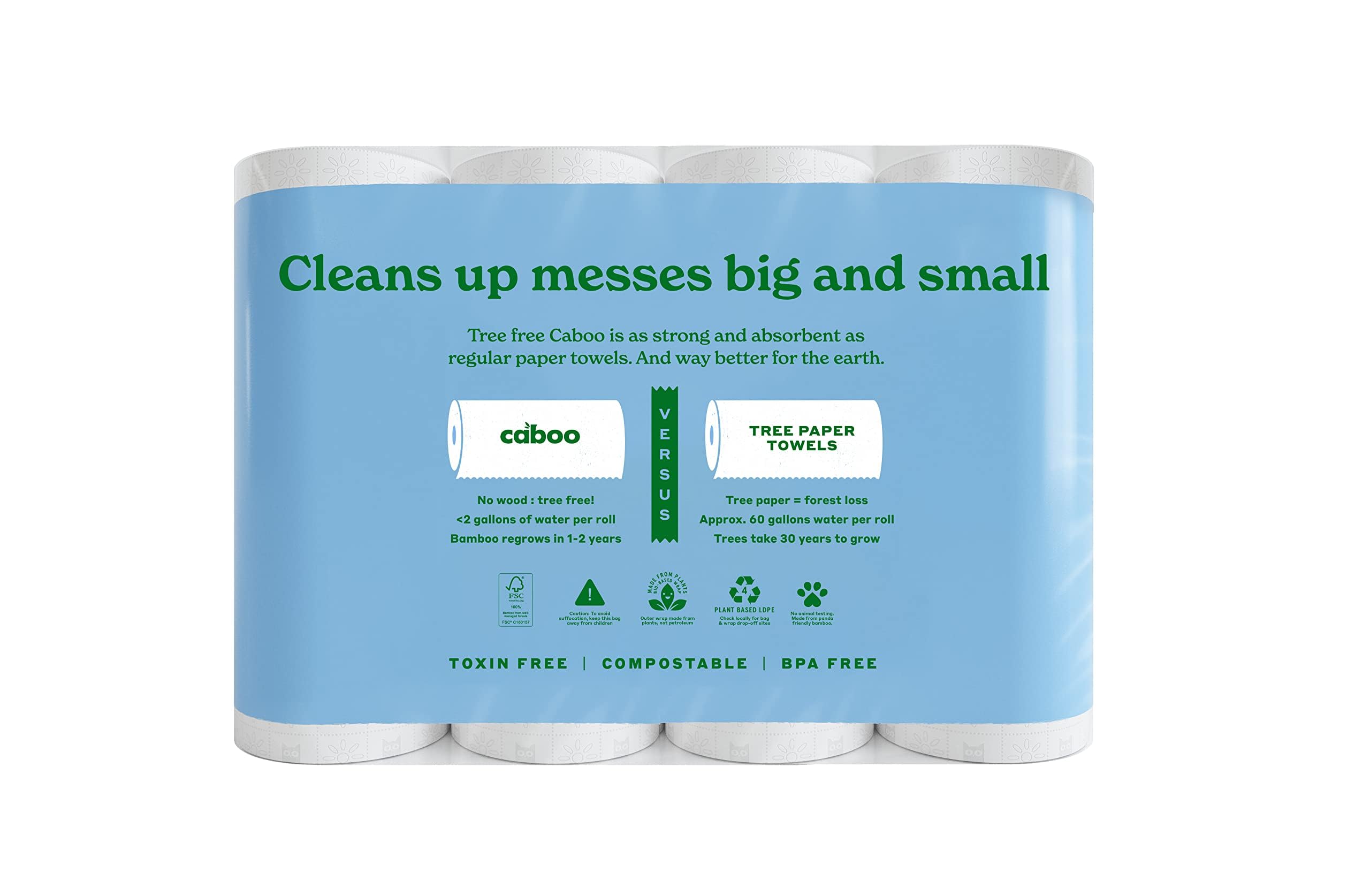 Caboo Tree Free Paper Towels, 8 Rolls, Earth Friendly Sustainable Kitchen Paper Towels With Strong 2 Ply